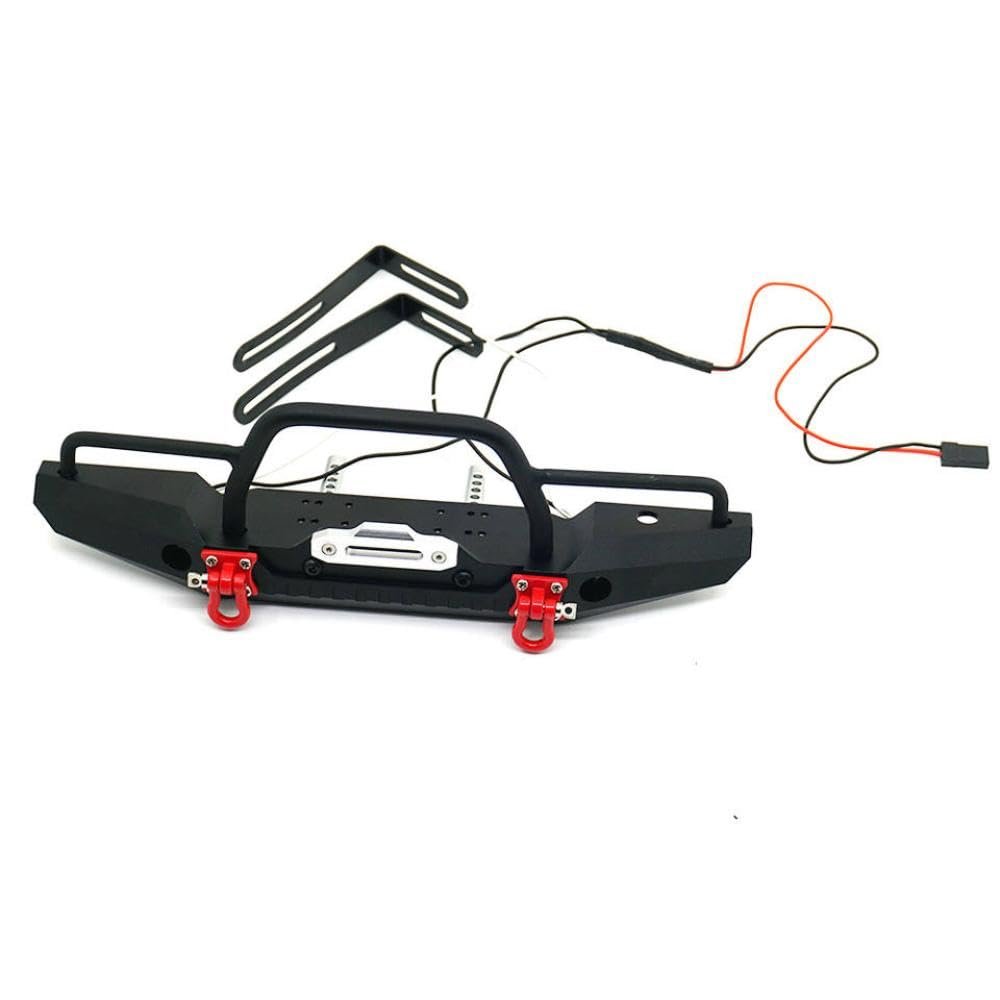 1/10 RC Crawler Car Aluminum Front Bumper with Lights Tow Hook Upgrade Parts Compatible with Various Crawler Models(Type A)