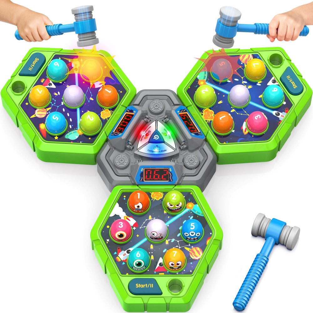 ANNKIE Whack Hammer Mole Game for Toddlers, Toys for 3 4 5 6+ Year Old Boys Girls, Pounding Toys for Age 3-5, Gifts for 3-12 Year Old Boys Girls, Interactive Educational Toys with 3 Modes,1-3 Players
