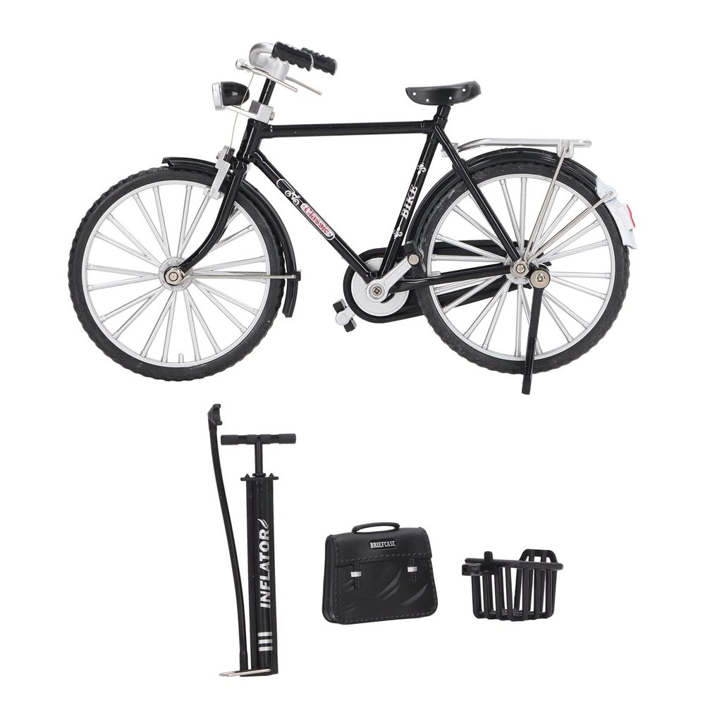 Kikumi 1:10 Alloy BicyClemodel Vintage Miniature Simulation Collection Without Standing Bike Model with Pump Case (Black)