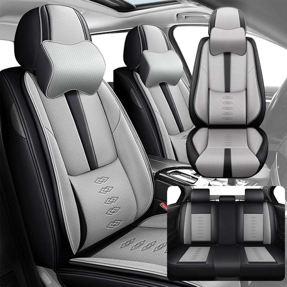 SOUIPA Car Seat Covers 5 Seats Fit for Lexus UX 200 2019-2023,Waterproof Leather Seat Covers,Airbag Compatible,Car Seat Protectors Interior Sets(5PCS with Pillows,Black&Grey)