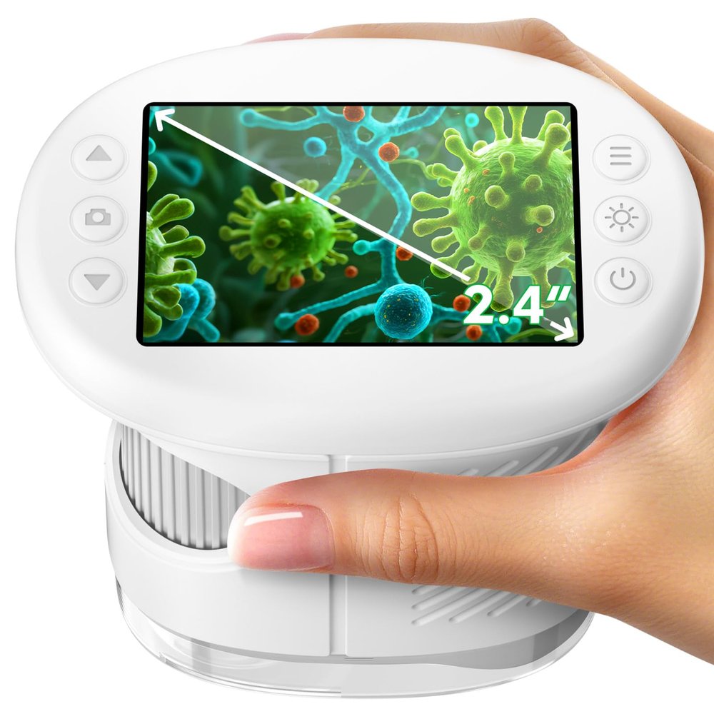 1000X Handheld Microscope for Kids, 4K 2.4" Screen Digital Kids Microscopes with 12 Slides, Portable Edu Toys Gifts for Age 3 4 5 6 7 8 9 10 11 12 Year Old Boys Girls Children Students(White)