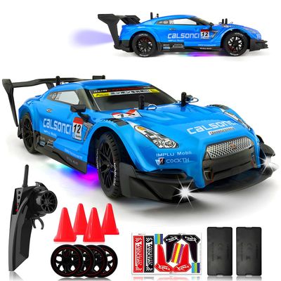 1:16 Spray RC Drift Car for Kids 4WD 2.4GHz 40KM/H High Speed Remote Control Car with LED Lights Drifting Tires & 2 Batteries, Racing Sport Toy for Boys Girls (Blue)