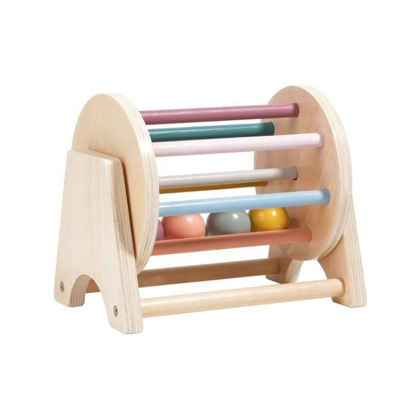 Wooden Ball Track Roller Toy, Pastel Rainbow Colors, Educational Development Toy for Toddlers