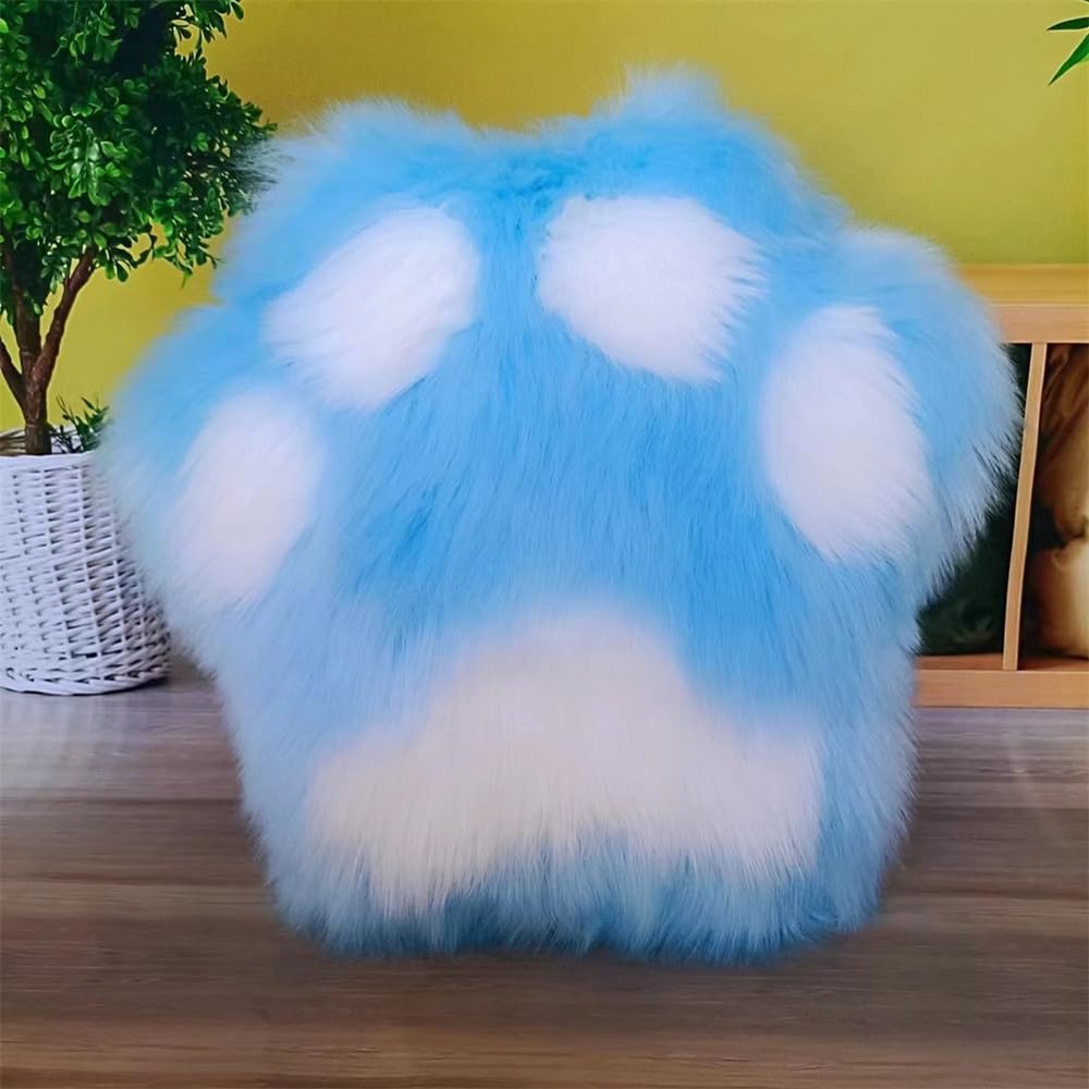 Cute Cat Paw Pillow Double-Sided Plush Cat Paw Shaped Throw Cushion Home Decorative Plush Cat Paw Throw Pillow for Couch Sofa Bed Living Room Bedroom (B, Dark Blue, 19.7x19.7in)