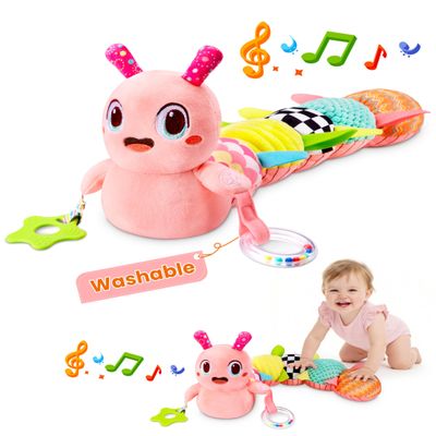 Baby Toys 0-6 Months, Washable Baby Musical Caterpillar Toys with 10 Kid's Songs,Rattles,BabyTeething Toys,Suitable for 0-6, 6-12 Months Infant Tummy Time Toy,Newborn Baby Boy&Gril Gifts(Pink)