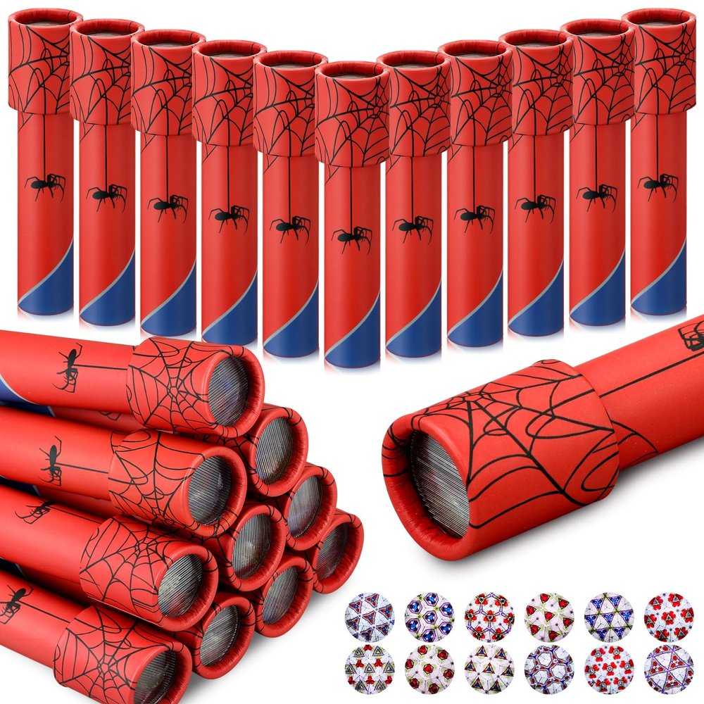 Hiboom 24 Pack Kaleidoscope for Kids Spider Pattern Birthday Return Gifts Retro Educational Kaleidoscopes Toy Birthday Party Gift Bag Filler School Carnival Prize and Christmas Stocking Fillers