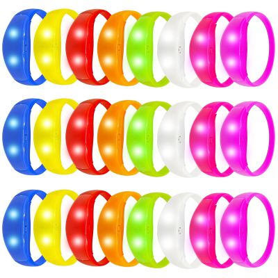 24 Pcs Sound Activated LED Glow Bracelets Light Up Bracelets for Adults Glow in the Dark Bracelets Neon Birthday Party Favors Supplies for Christmas, Halloween, Rave, New Year, Concert (red,yellow,blue,green,orange,white,purple,hot pink)