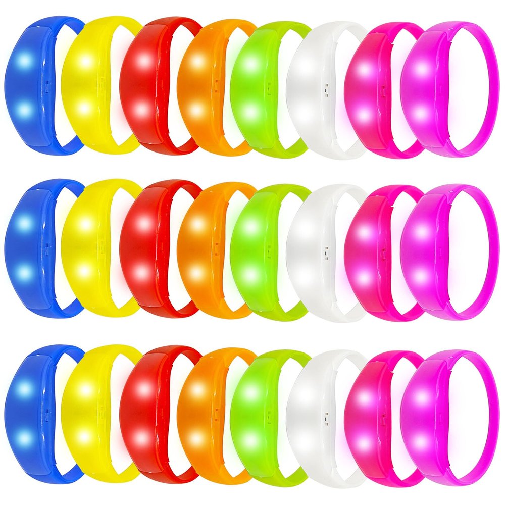 24 Pcs Sound Activated LED Glow Bracelets Light Up Bracelets for Adults Glow in the Dark Bracelets Neon Birthday Party Favors Supplies for Christmas, Halloween, Rave, New Year, Concert (red,yellow,blue,green,orange,white,purple,hot pink)