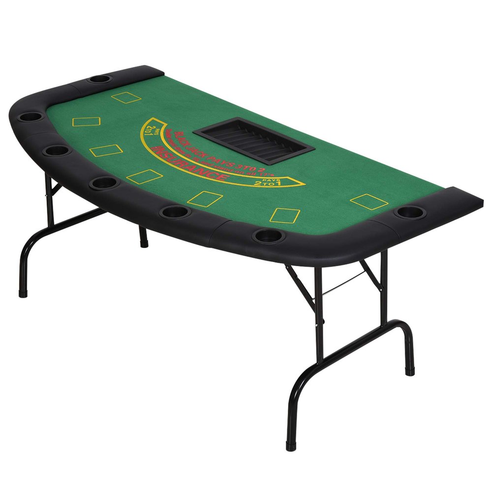 Penau Foldable Poker Table for 7 Players, Blackjack Card Table with Professional Game Layout, 7 Built-in Cup Holders, Padded Armrests, Green Felt Surface, 72 Inchs Length
