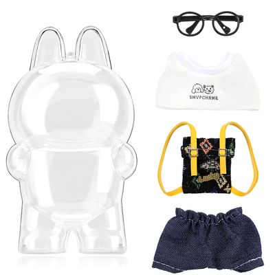 17cm Blind Figure Protective Case and Doll Clothes Set,Plastic Clear Display Case with Keychain,Come with 17cm Doll Outfits,Great for Display and Dress-Up,No Doll Included (Bag Set)