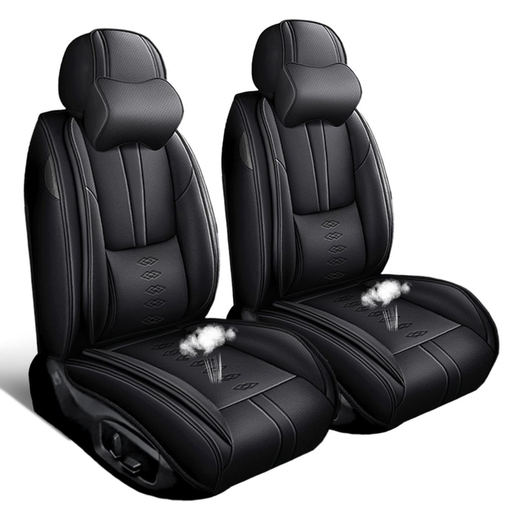 Car Seat Covers 2 Seats Fit for Kia Soul EV 2015-2018,Waterproof Leather Seat Covers,Airbag Compatible,Car Seat Protectors Interior Sets(2PCS with Pillows,Black)