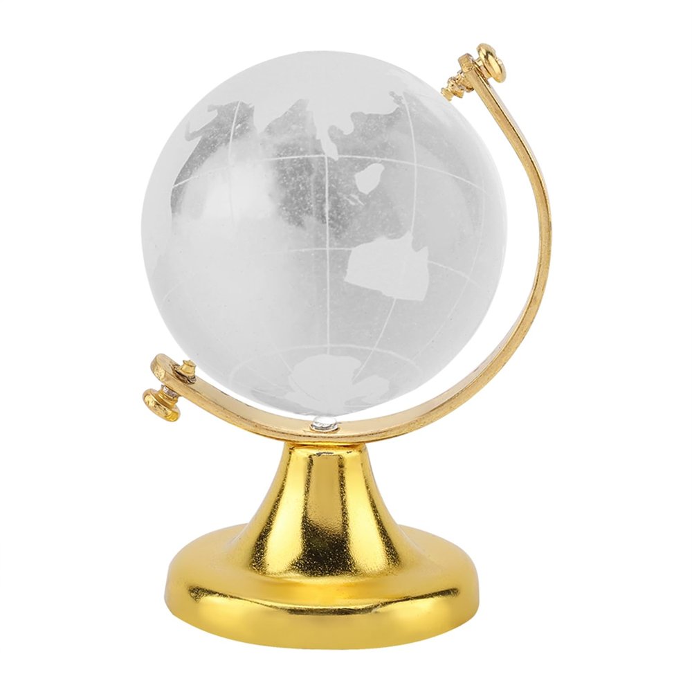 Mini World Globe, World Globe Crystal Rotating World Globe with Metal Stand Decor for Home Office Decor Birthday (Golden)