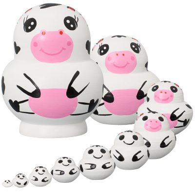 Seenelling 10 Pcs Russian Nesting Dolls Wooden Handmade Nesting Dolls Toys Animal Russian Cute Matryoshka for Kids Children Christmas Home Decor Birthday Gift(Cute Cow)
