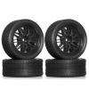 1/10 RC Rally Racing Wheels & Tires 12mm Hex, On-Road Rubber Tyres for Tam-iya XV02/XV01/TA06/TT01/TT02 PTG2 for HPI for KYOSHO(Black) view 1