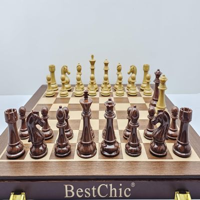 18 Inch Folding Chess Set with High Polymer Weighted Standard Chess Pieces for Family Vintage Board Games Chess Set for Adults and Kids Chess Enthusiasts