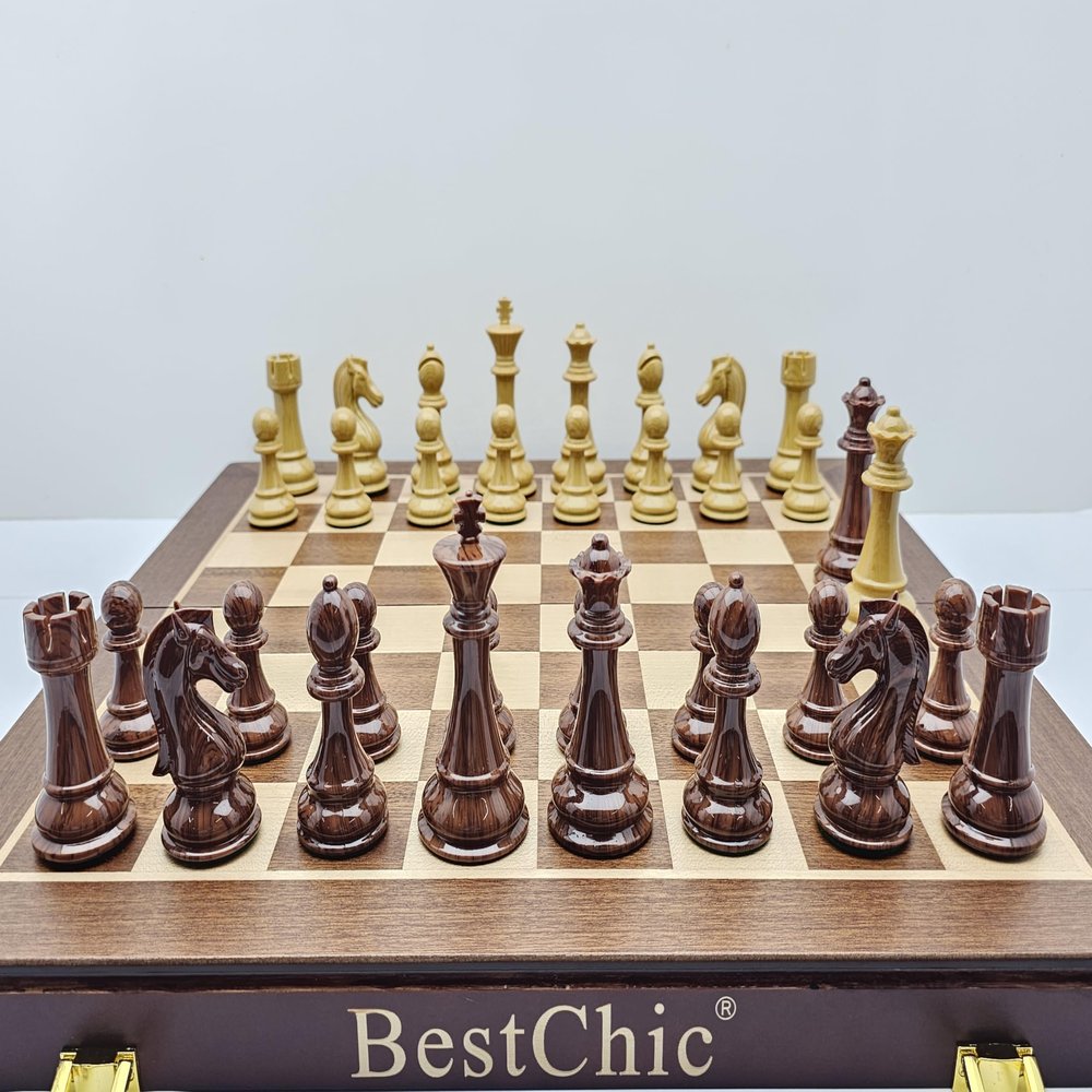 18 Inch Folding Chess Set with High Polymer Weighted Standard Chess Pieces for Family Vintage Board Games Chess Set for Adults and Kids Chess Enthusiasts