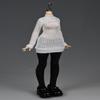 1/12 Scale Female Clothes, Faux Two-Piece Tight-Fitting Stretchy Long Sleeves Top & Black Knee-high Socks & Shiny Leather Shoes for 6 inch Female Action Figure Body (White Long top) view 2
