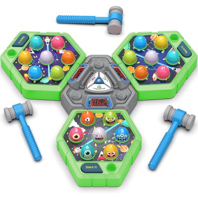 TooLion 3-Player Whack Game Mole for Kids 3-12 Boys Girls - 3 Independent Game Boards,3 Modes with Sound & Light,Safe Educational Pounding Toy,Christmas Birthday Gift for Multi-Kid Families,Green