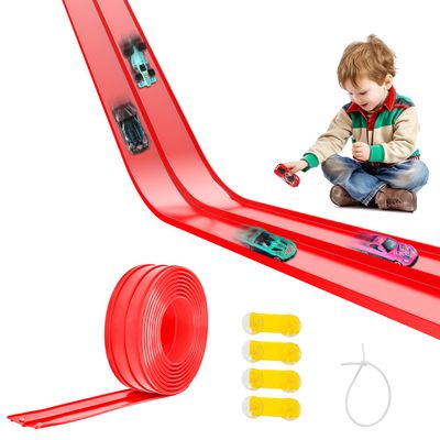 Flex Track 15 Ft Flexible Race Car Track for Kids Toy with Suction Cups Compatible with Hot Wheels and Diecast 1/64th Cars and More 15 Feet Long Rolls Up Portable Race Track
