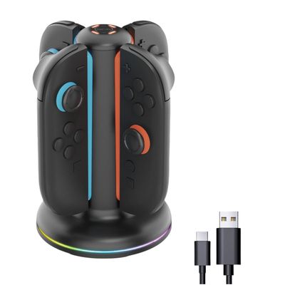 XUMIUZIY Charging Dock for Swi tch 2 Joy C on Controllers, 4 in 1 Magnetic Fast Controller Charger Station with 9 RGB Light & Charging Cable, Bi Directional Design & LED Indicators