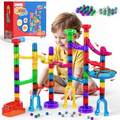 Marble Run Kit for Kids,Upgrade Marble Maze Kit 16mm Marbles 109pcs Building Blocks STEM Learning Toys Christmas Birthday Gift for Kids Aged 3-12