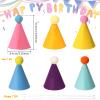 24 Pcs Mini Party Hat for Stuffed Animals, Tiny Party Hats with Pompom and Elastic Rope for Dolls, Dog, Cat, Rabbit, Puppies, Assorted Animal Birthday Decorations view 2