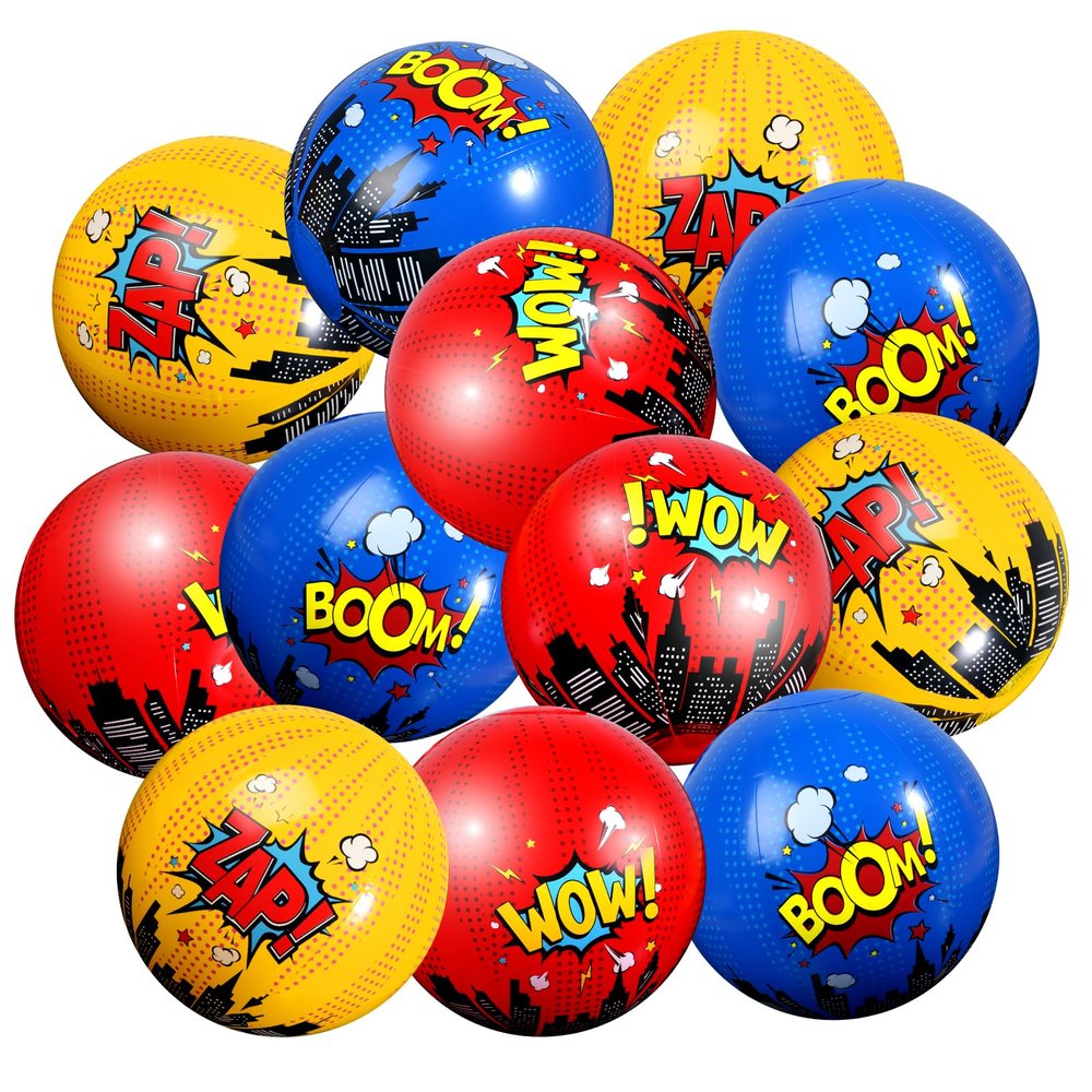 12 Pack Spider Beach Balls Birthday Decorations,7.87inch Blue Red Yellow Spider Hero Inflatable Beach Balls Bulk City Building Summer Swimming Pool Party Favor Gifts for Birthday Party Supplies