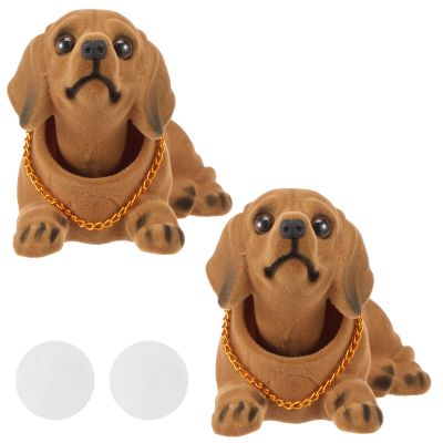 2Pcs Dachshund Bobblehead Bobble Head Dachshund Car Decoration with Chain Heat Resistant Nodding Dog Ornament for Car