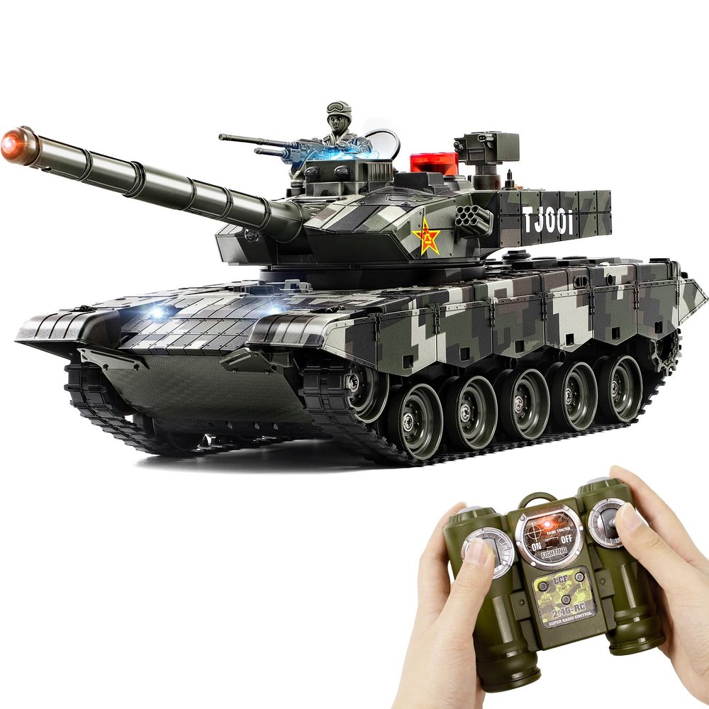 DBshoot 1/24 RC Tank, Chinese 99 Remote Control Tank & 330Turret Rotation. 2.4Ghz Army Model Toys for Kids, Infrared Battle Toy with Smoke, LED Lights and Sound Effect Gift for Boys