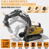 kolegend 3 in 1 Remote Control Excavator Toy 14 Channel RC Excavator Toy for Boys 3-12 with Bucket/Claw/Drill 2.4GHz Full Functional Construction Vehicles Toys Gift for 6 7 8 9 10 Years Old Kids Boys view 2