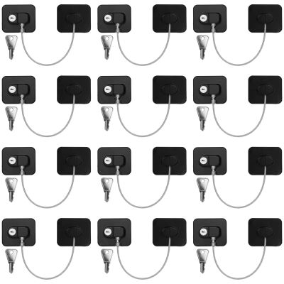 12 PCS Refrigerator Lock with 12 Keys, Adhesive Fridge Locks with Steel Wire, Safety Locks for Freezer, Cabinet, File Drawer, Closet, Kitchen Appliance, Furniture(Black