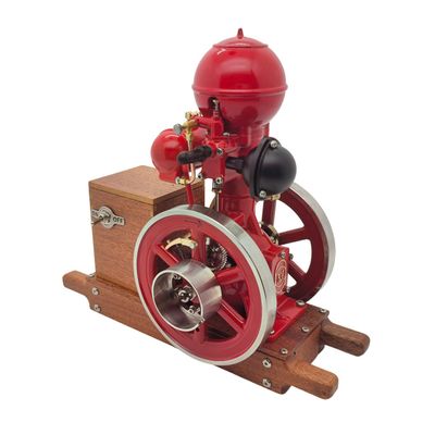 OBIOCKIDAY Hit and Miss Engine Model, Ball Top Water-Cooled Single-Cylinder 4-Stroke Mini Metal Engine with Ignition System Wooden Stand, Vintage Industrial Decor Gift for Adults -RTR