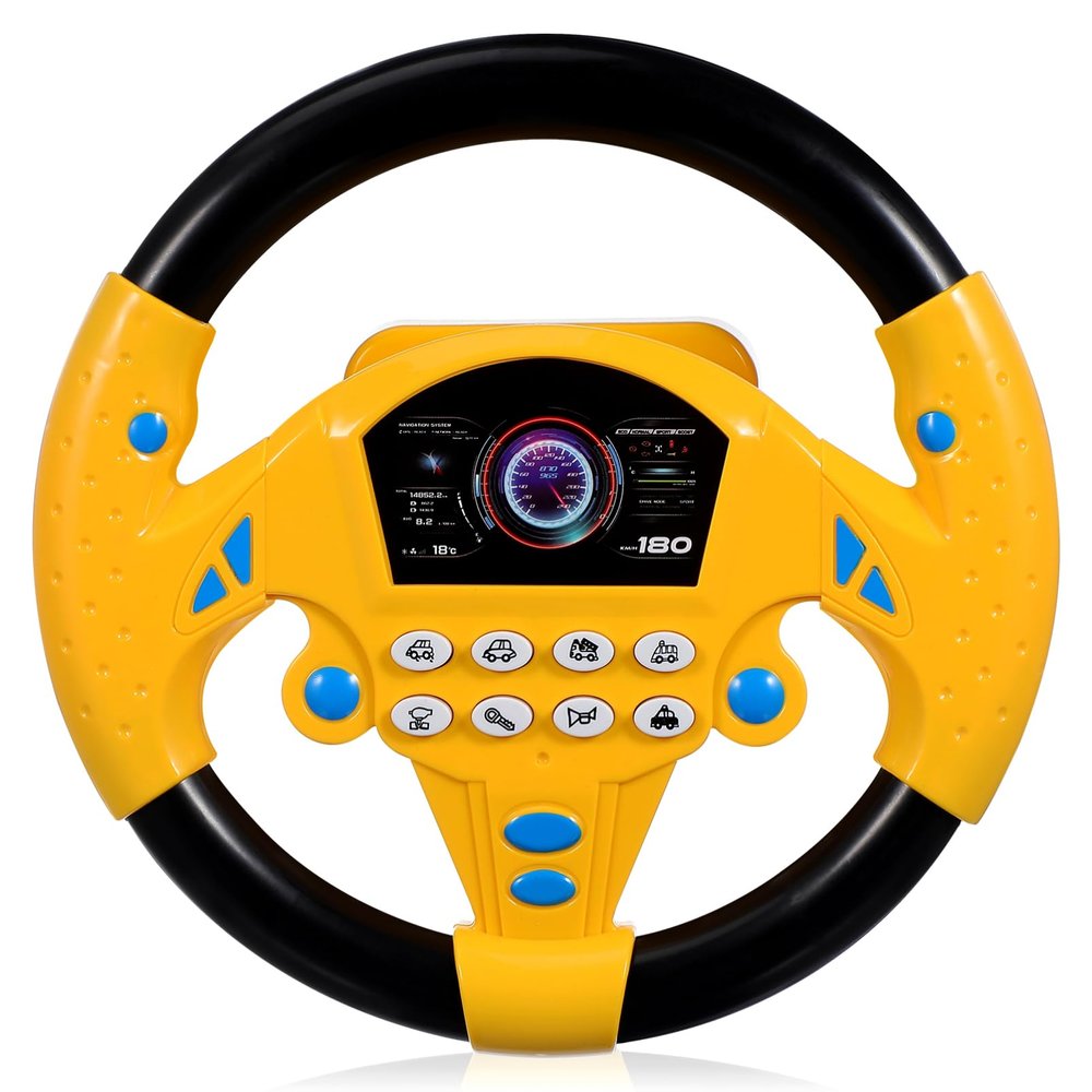 DOITOOL Kids Steering Wheel Toy, Simulated Driving Controller with Light and Music Electric Early Learning Educational Sounding Toy Pretend Driving Steering Wheel for Kids 3+ Years Old