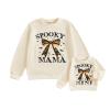 Mommy and Me Outfit Halloween Spooky Print Long Sleeve Crewneck Sweatshirts Romper Matching Fall Clothtes (Toddler, 6-12 Months, Pullover Beige) view 1
