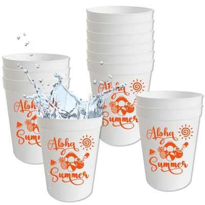 12Pcs Aloha Summer Plastic Cups Tropical Beach Pool Party Drinkware 16oz Drinking Cups for Aloha Summer Birthday Bachelorette Party