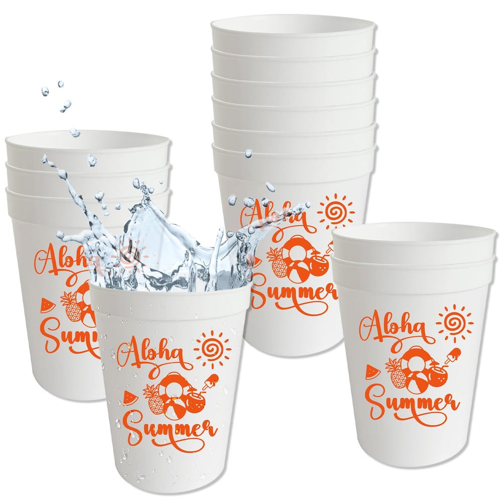 12Pcs Aloha Summer Plastic Cups Tropical Beach Pool Party Drinkware 16oz Drinking Cups for Aloha Summer Birthday Bachelorette Party