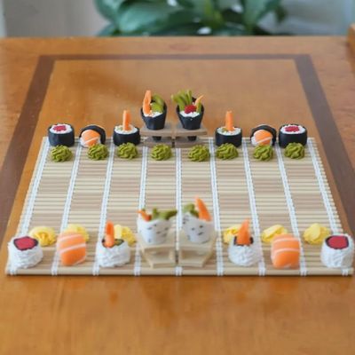 3D Printed 32PCS Sushi Chess Board Set The Sushi Roll Themed Travel Portable Chess Set, Food Chess Pieces for Strategy Enthusiast and Family Strategy Game
