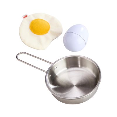HABA Egg Toy and Frying Pan Set  Metal Egg with Soft Center for Play Kitchens