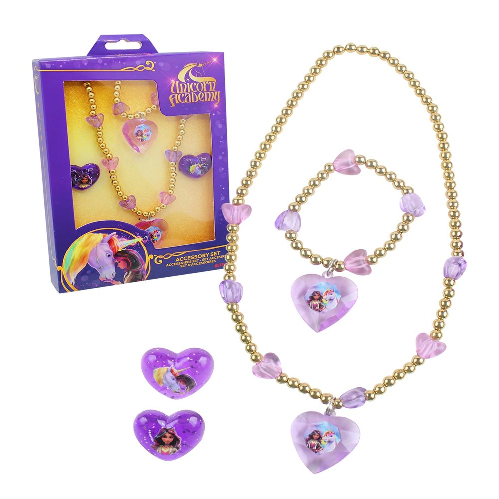 Joy Toy Unicorn Academy Jewellery Set: 1 Bead Bracelet, 1 Bead Necklace and 2 Rings