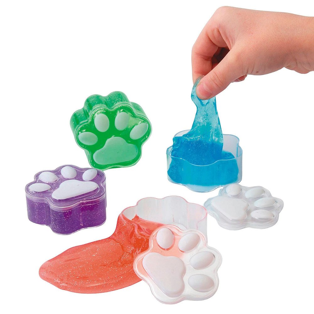 2 1/4" Iridescent Glitter Putty-Filled Plastic Paw Prints - 12 pieces
