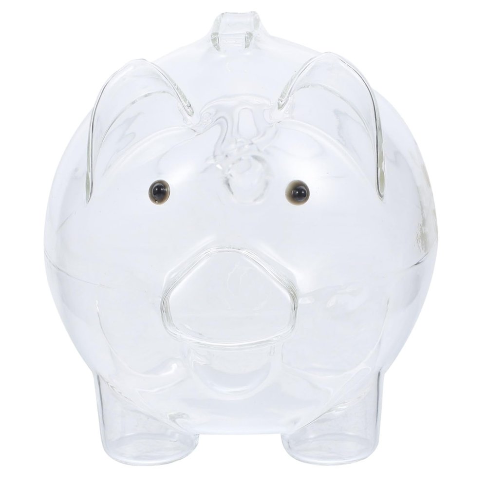 FRCOLOR Transparent Glass Piggy Bank for Pig Shaped Coin Storage Box Household Money Saving Jar Fun Educational to Develop Saving Habit and Organize Coins