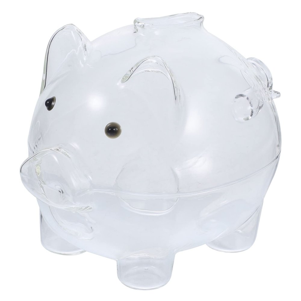 Abaodam Transparent Glass Pig Shaped Money Box for Decorative Coin Storage Bank with Capacity Cute Piggy Bank Ornament to Encourage Saving Habits and Brighten Home Desktop