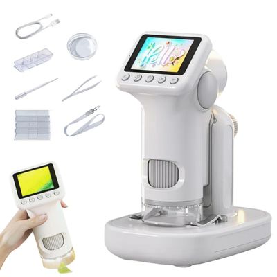 2 inch 1080P Microscope for Kids,4-in-1 Handheld & Desktop Digital Zoom 100X-1600X Digital,6 LED Lights,Includes 4 Blank & 2 Prepared Slides,Kids Microscope Educational Science Toy Age 8-12 (White)