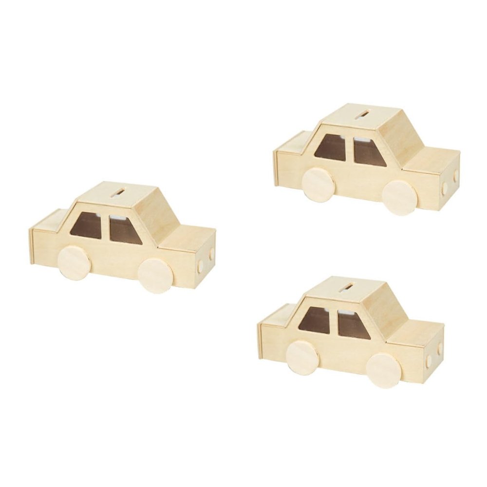 Abaodam 3pcs Wooden Piggy Banks DIY for Unfinished Blank Car Shaped Coin Change Containers Creative Hand Painting Craft for Childrens Savings and Home Decoration