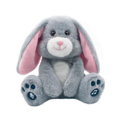 YH YUHUNG Easter Bunny Interactive Talking Plush Toy, Voice Repeat & Record, 10 Songs with Flapping Ears, Volume Control, Animated Stuffed Rabbit Easter Basket Gift for Toddlers Kids, Soft Gray