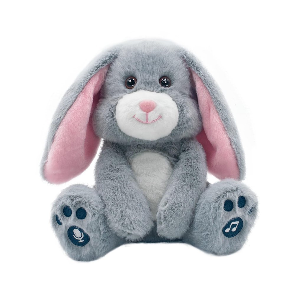 YH YUHUNG Easter Bunny Interactive Talking Plush Toy, Voice Repeat & Record, 10 Songs with Flapping Ears, Volume Control, Animated Stuffed Rabbit Easter Basket Gift for Toddlers Kids, Soft Gray