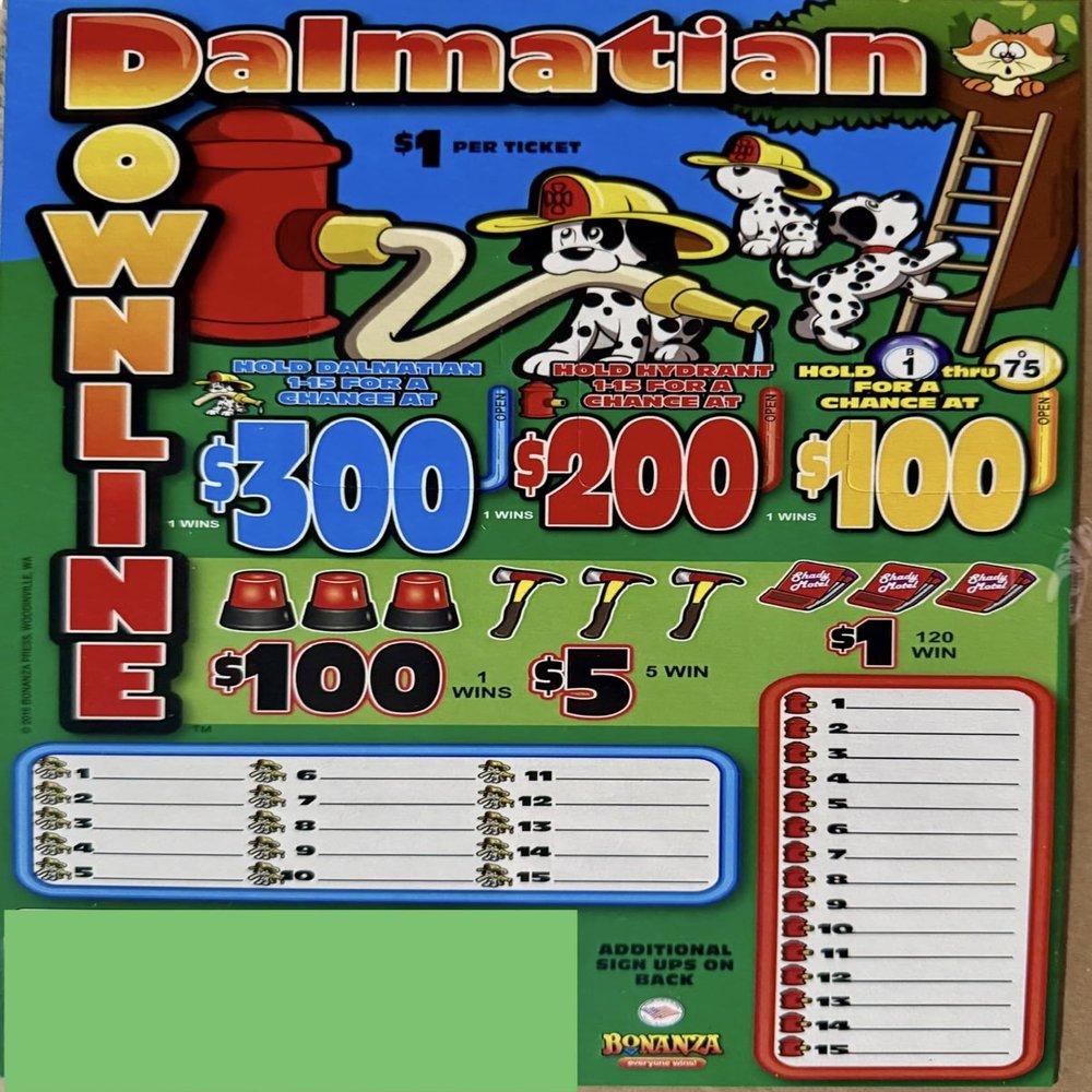 Dalmation Downline Horse Race Bingo Pull Tab Game, Seal Card