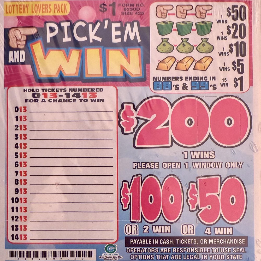 Pick em Win $200 Bingo Pull Tab Game, Seal Card