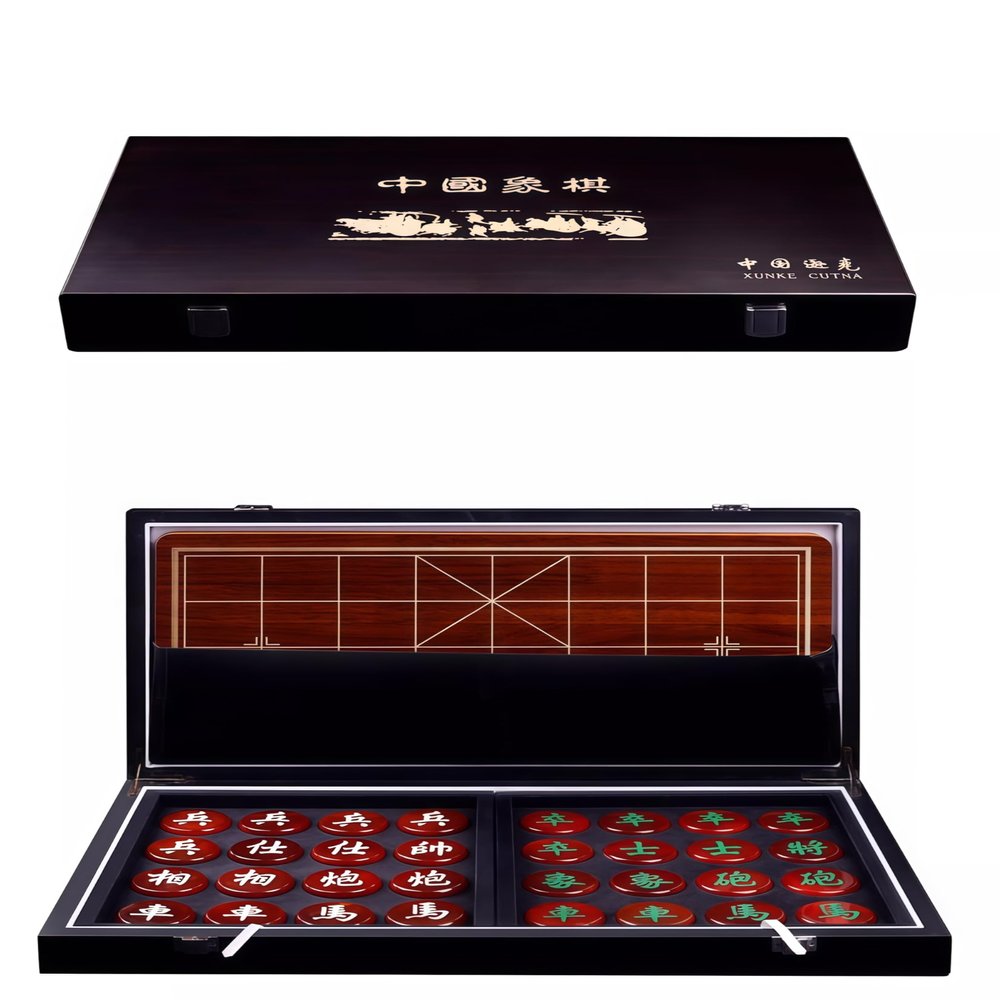 Natural Crystal Jade Chinese Chess, Xiangqi Gift Set - Travel Games Sets with Board Games Gift, Xiang Qi Game & Pieces, Chinese Decor & Gifts, Chinese New Year Decor
