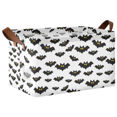 ALAZA Bat Halloween White Black Rectangular Closet Storage Box Storage Bin Basket Storage Cube with Leather Handles Nursery Storage Laundry Hamper 2 Piece